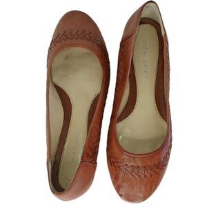Andrew Geller Leather brown tan woven chevron pattern flats shoes